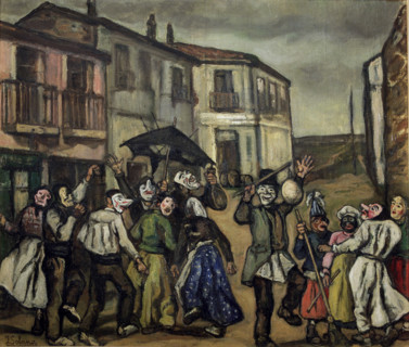 'Mascaras en la calle', 1933.  Creator: José Gutiérrez Solana.