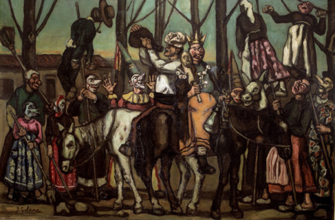 Men wearing masks on horseback.  Creator: José Gutiérrez Solana.