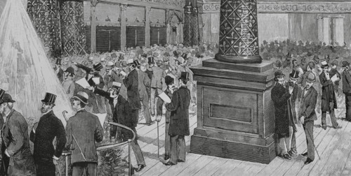 Interior view of the Exchange Hall, New Orleans Cotton Exchange building, opened in May 1883.  Creator: Tomás Carlos Capuz.