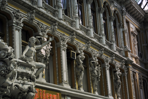 Facade and statues, "The Passage", hotel and mall, Odessa, Ukraine, 2011.  Creator: LTL.