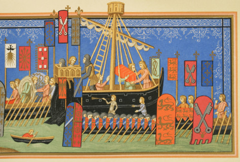Embarkation of knights of the Order of the Holy Spirit to the Holy Land, Crusades, 1877.   Creator: Unknown.