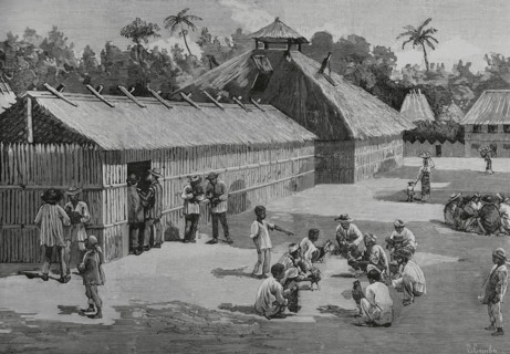 Natives of the countryside training the fighting cocks, Philippines, 1883.  Creator: Juan Comba García.