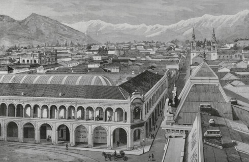 Partial view of the city and the nearby hills, Santiago, (Santiago de Chile), Chile, 1883. Creator: Bernardo Rico.