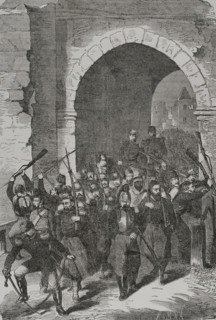 Franco-Prussian War (1870-1871): Strasbourg garrison throwing their arms after the capitulation,1870 Creator: K & MXA.