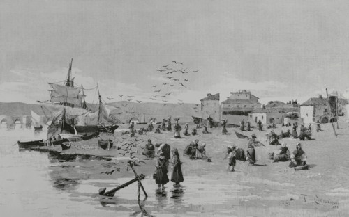 The beach of Vivero, (Viveiro), Galicia, Spain, 1883.  Creator: Unknown.