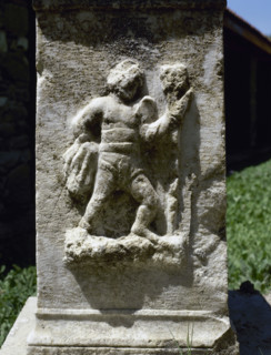 Relief of a Retiarius, type of Roman gladiator, Aphrodisias (Anatolia, Turkey), 2000.  Creator: LTL.