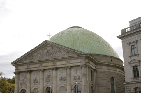 General view of the facade, St Hedwig's Cathedral, (St Hedwigs-Kathedrale), Berlin, Germany, 2025.  Creator: LTL.