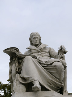 Marble statue of Wilhelm von Humboldt at the entrance to Humboldt University, Berlin, Germany, 2025. Creator: LTL.