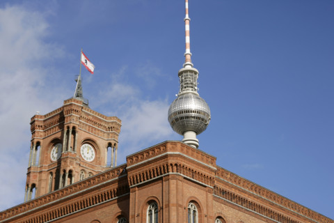 Architectural detail, Red Town Hall, (Rotes Rathaus), Berlin, Germany, 2025.  Creator: LTL.