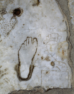 Detail of a marble slab, Marble street, CIty of Ephesus, Roman imperial era, Anatolia, Turkey, 1999. Creator: LTL.