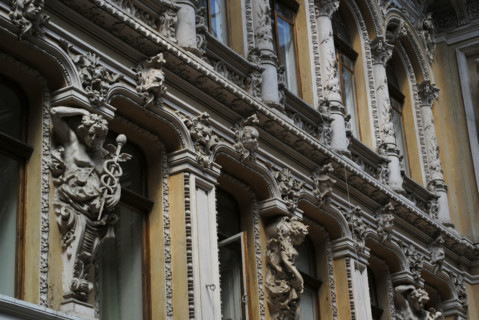 Facade and statues, "The Passage", hotel and mall, Odessa, Ukraine, 2011.  Creator: LTL.
