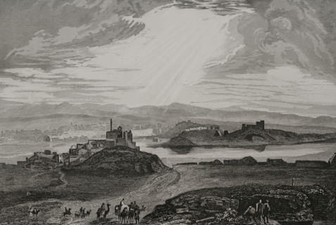 Panoramic view of the city alongside the Tigris River, Nineveh, (near present-day Mosul...), 1840. Creator: Aubert.