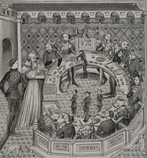 King Arthur’s Round Table, 14th-century miniature, 1877. Creator: Unknown.
