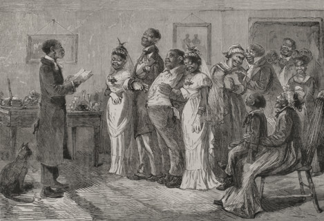 A wedding before the municipal judge, customs of free blacks in the United States, 1878.  Creator: Unknown.