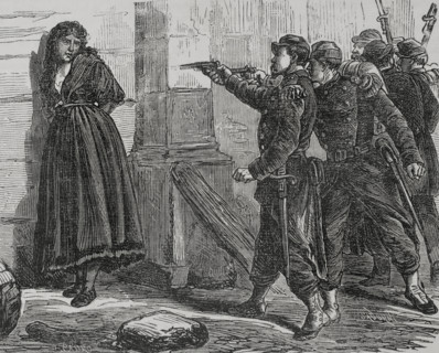 Execution of a pétroleuse by Versailles troops, Paris Commune, France, 1871. Creator: Celestino Sadurni.
