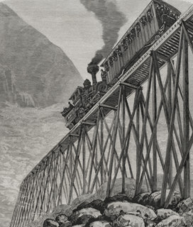 Tourist train descending through Mount Washington railway line, United States, 1878. Creator: Tomás Carlos Capuz.