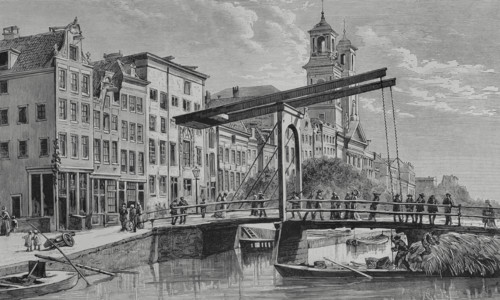 Canal Houtgracht with drawbridge, Amsterdam, Netherlands, 1883. Creator: Tomás Carlos Capuz.
