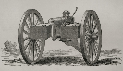 Christophe-Montigny Mitrailleuse - Hand-crank operated, front view, 1870.  Creator: Tomas Padro Pedret.