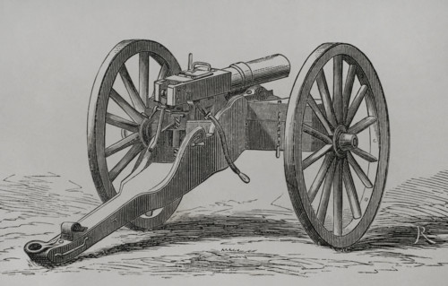 Christophe-Montigny Mitrailleuse - Hand-crank operated, back view, 1870. Creator: Unknown.