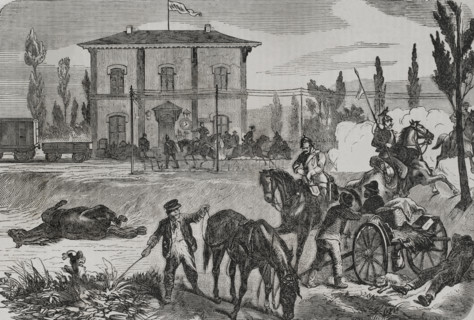 Franco-Prussian War (1870-1871): The Germans at Courcelles, according to a sketch by O. Fikentscher. Creator: Unknown.