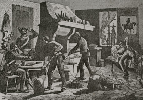 Franco-Prussian War (1870-1871): Prussian soldiers housed in France, 1870.  Creator: Unknown.