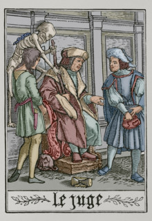 The Judge is visited by Death, 1538, (1877).  Creator: Unknown.