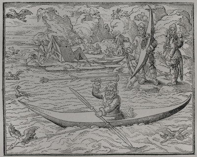 Greenland native people hunting in kayak, 1892. Creator: Unknown.