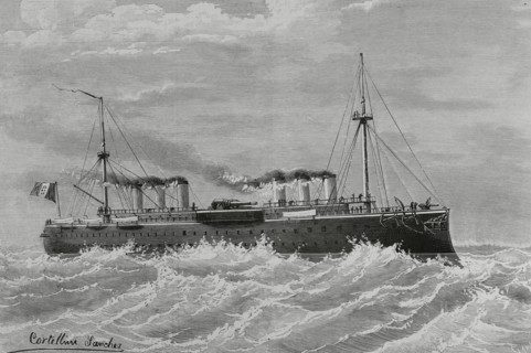 Lepanto, Ironclad battleship built for the Italian Regia Marina..., 1883.  Creator: Angel Cortellini Sanchez.