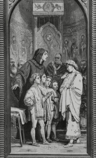 Monk Guido of Arezzo rehearsing in front of Pope John XIX (d1032), 1883.  Creator: Unknown.