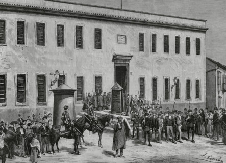 Transfer of prisoners from the prison of Jerez de la Frontera to the Cadiz jail, Spain, 1883. Creator: Eugenio Vela.