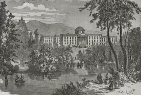 General view of Wilhelmshöhe Palace, at the Prussian city of Kassel, 1870.  Creator: Tomás Carlos Capuz.