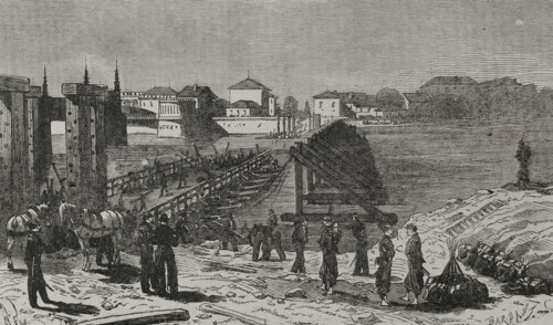 Franco-Prussian War (1870-1871): Destruction of the Rhine Bridge on...French border, Paris,1870.  Creator: Barbant.