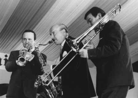 Pat Halcox, Bud Freeman, Chris Barber, Manchester Jazz Festival, 1963. Creator: Brian Foskett.