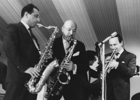 Pat Halcox, Bud Freeman, Chris Barber, Manchester Jazz Festival, 1963. Creator: Brian Foskett.