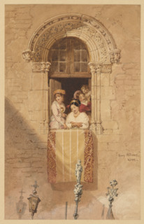 Women at a Window in Rome, 19th century. Creator: Penry Williams.