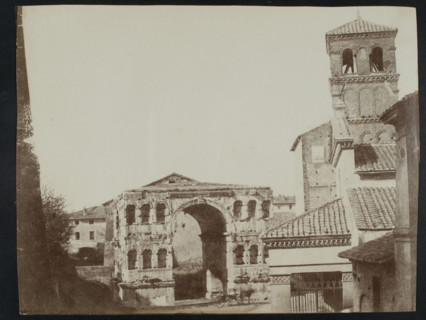 The Arch of Janus Quadrifrons and the Church of San Giorgio in Velabro, Rome, c1850s. Creator: Unknown.
