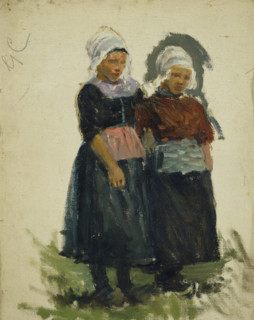 Study of two young Dutch girls, (Volendam), mid-late 1870s. Creator: George Clausen.
