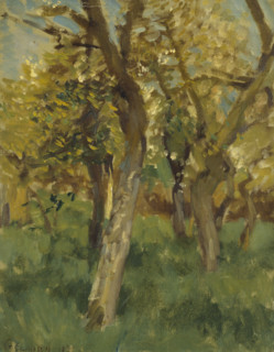 Study of blossoming trees in an orchard, 1891. Creator: George Clausen.