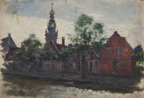 View of a red-brick building with minaret, mid-late 1870s. Creator: George Clausen.