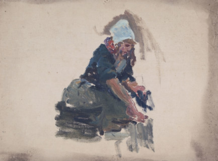 Study of a kneeling Dutch woman, mid-late 1870s. Creator: George Clausen.