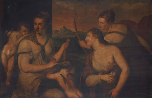 Copy of  Titian's 'The Binding of Cupid'; Original in the Galleria Borghese, Rome, (19th century?). Creator: Unknown.