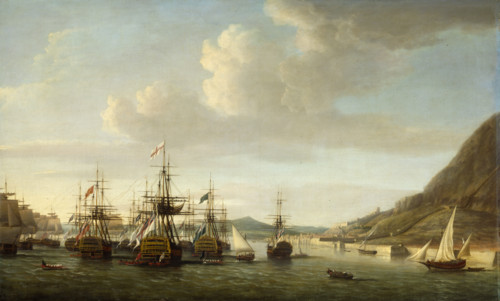 Gibraltar relieved by Sir George Rodney, 1780, 1780-1782. Creator: Dominic Serres.