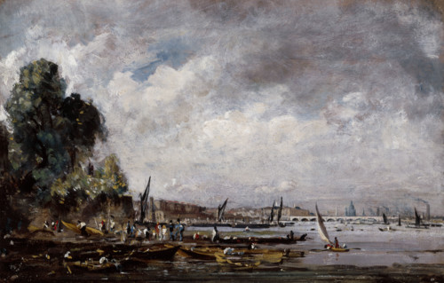 Waterloo Bridge from the left bank of the Thames, c1820. Creator: John Constable.