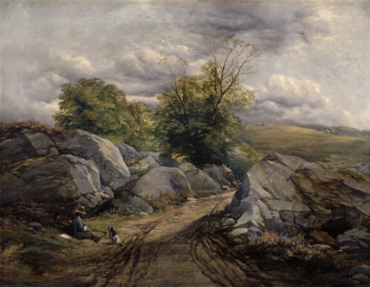 Landscape with artist resting beside a road, c1851. Creator: Thomas Creswick.