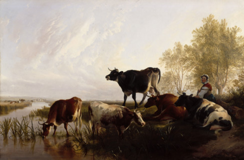 Milking Time in the Meadows, 1869. Creator: Thomas Sidney Cooper.