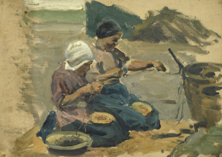 Study of two women engaged in a shoreline activity, (Volendam), mid-late 1870s. Creator: George Clausen.