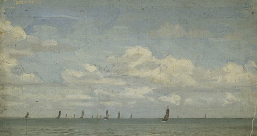 Study of sailing boats on the sea, (Holland), mid-late 1870s. Creator: George Clausen.