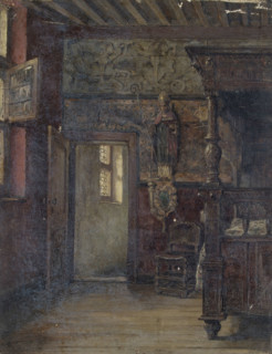 Study of a Flemish interior with a statue of a bishop, mid-late 1870s. Creator: George Clausen.