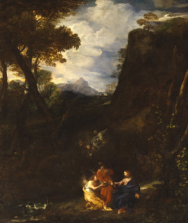 Landscape with Christ and two Angels, mid seventeenth century. Creator: Pier Francesco Mola.