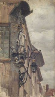 Study of a religious statue on a building exterior, (northern Europe), mid-late 1870s. Creator: George Clausen.